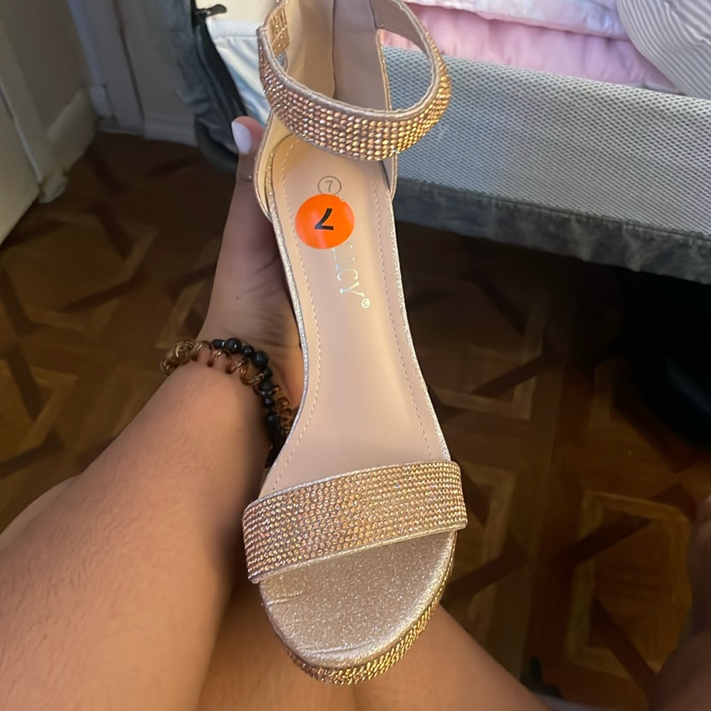 Gold Rhinestone Platform Heels - Elegant and Glamorous